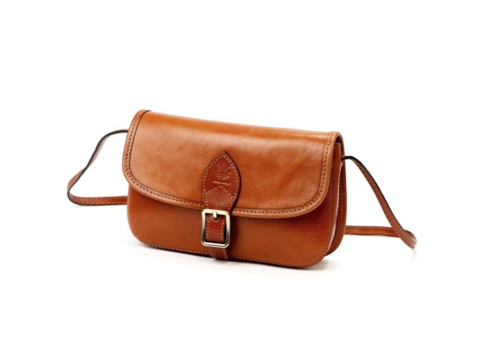 Pevná malá kožená crossbody kabelka Florence 05 hnědá