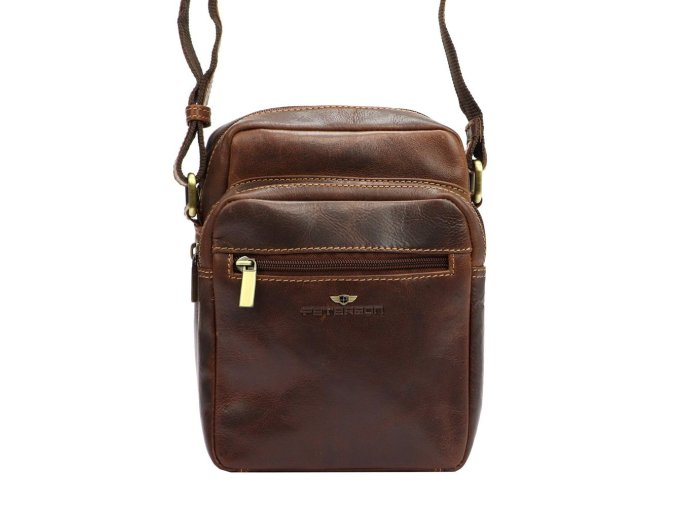 Dvouoddílová středně velká pánská kožená crossbody taška Peterson TB11 hnědá