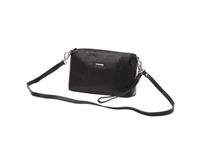 Tříoddílová malá černá kožená crossbody kabelka Mia More no. 42