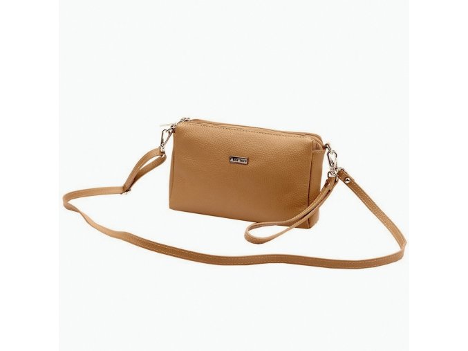 Tříoddílová malá hnědá kožená crossbody kabelka Mia More no. 42