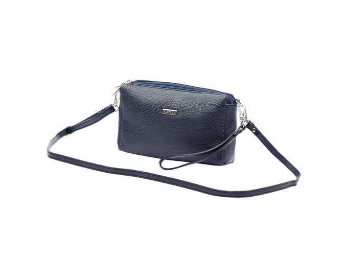 Tříoddílová malá tmavěmodrá kožená crossbody kabelka Mia More no. 42