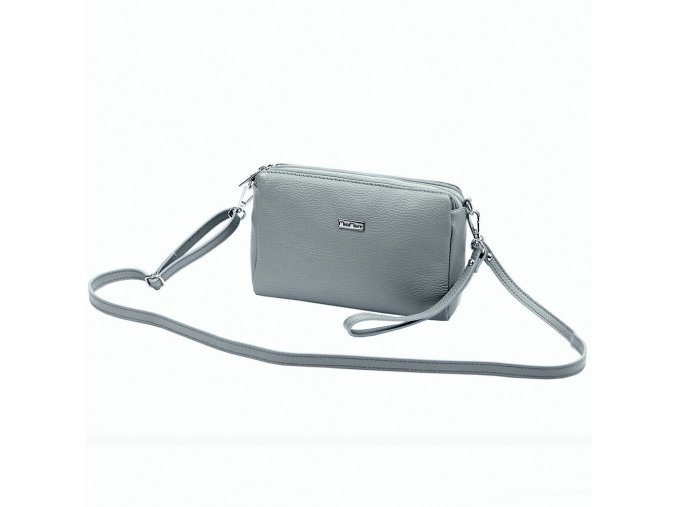 Tříoddílová malá šedá kožená crossbody kabelka Mia More no. 42