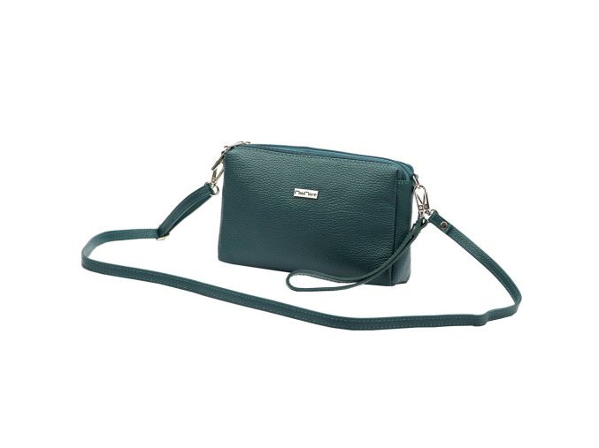 Tříoddílová malá tyrkysová kožená crossbody kabelka Mia More no. 42