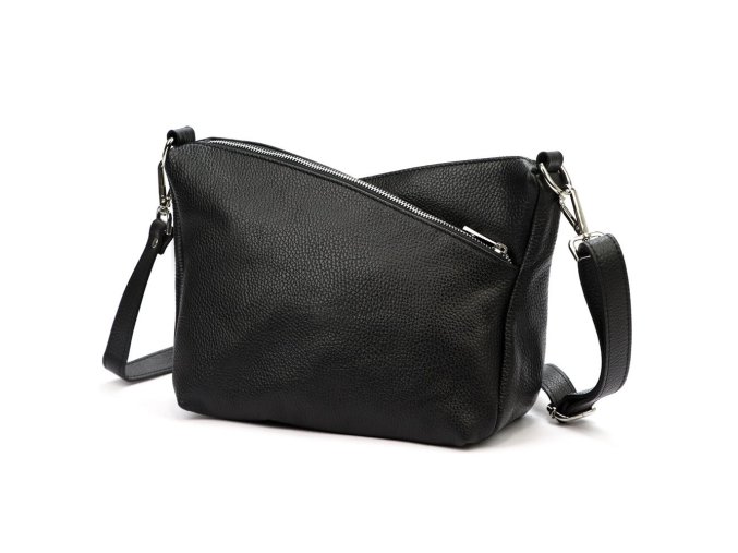Tříoddílová střední černá kožená crossbody kabelka Luka no. 51