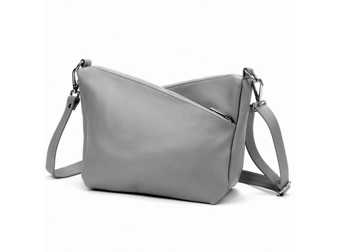 Tříoddílová střední šedá kožená crossbody kabelka Luka no. 51