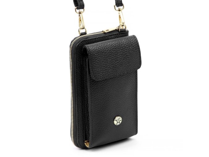 Malá kožená crossbody kabelka (pouzdro na mobil a peněženka) Gregorio 07 černá - gold