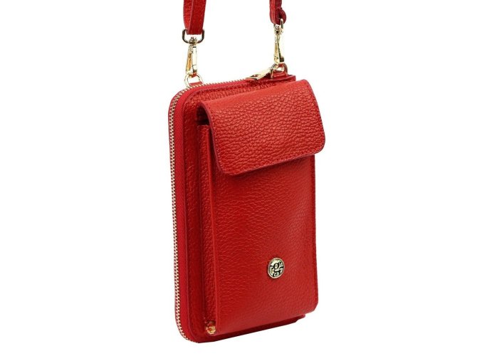 Malá kožená crossbody kabelka (pouzdro na mobil a peněženka) Gregorio 07 červená - gold