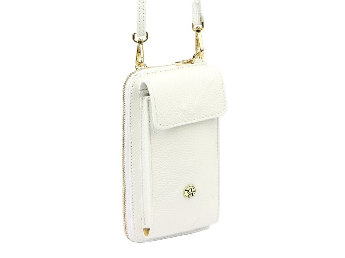 Malá kožená crossbody kabelka (pouzdro na mobil a peněženka) Gregorio 07 bílá - gold