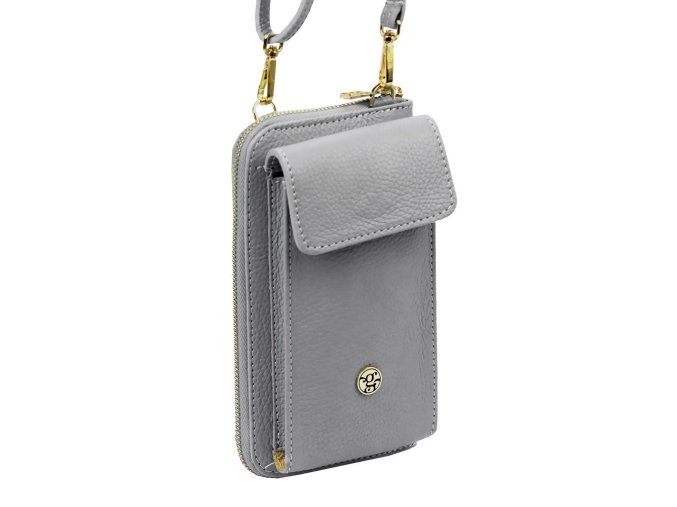 Malá kožená crossbody kabelka (pouzdro na mobil a peněženka) Gregorio 07 šedá - gold