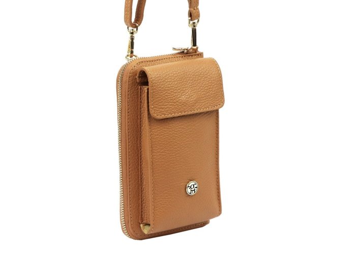 Malá kožená crossbody kabelka (pouzdro na mobil a peněženka) Gregorio 07 hnědá - gold