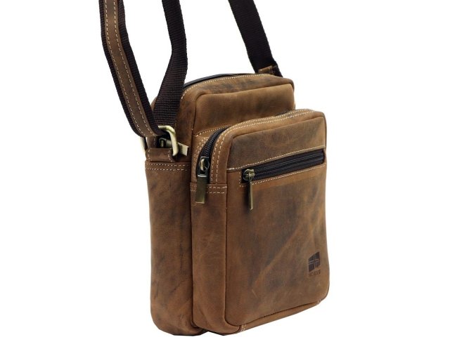 Dvouoddílová středně velká pánská kožená crossbody taška Nordee 02 GM01 hnědá