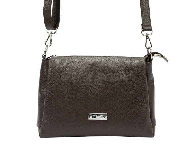 Tříoddílová malá/střední tmavěhnědá kožená crossbody kabelka Mia More no. 002