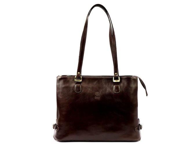Velká kožená tříoddílová kabelka na rameno Florence no. 14 tmavěhnědá na formát A4