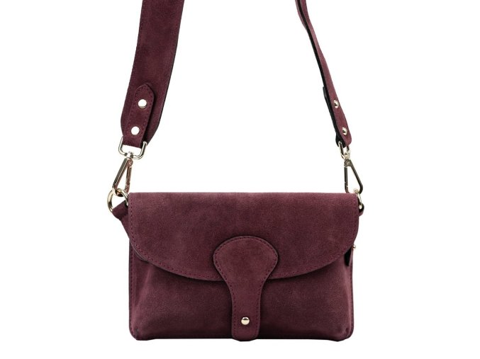 Malá tmavěvínová kožená semišová crossbody kabelka Luka no. 071