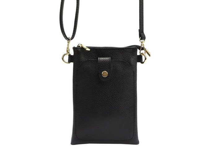 Malá kožená dvouoddílová crossbody kabelka (pouzdro na mobil) Luka černá