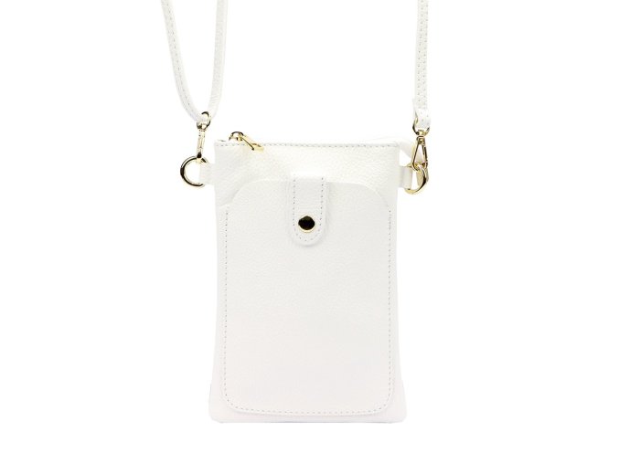 Malá kožená dvouoddílová crossbody kabelka (pouzdro na mobil) Luka bílá