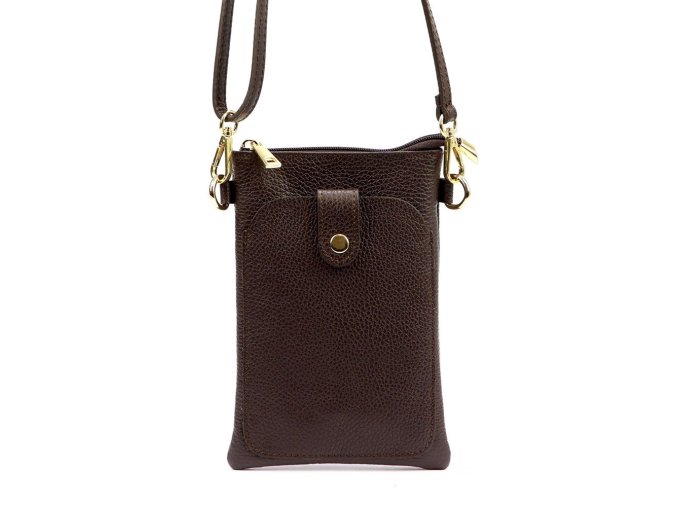 Malá kožená dvouoddílová crossbody kabelka (pouzdro na mobil) Luka tmavěhnědá