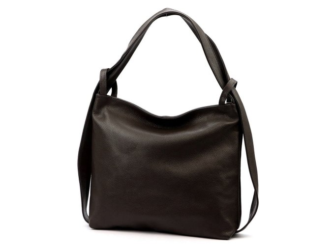 Kabelka a batoh v 1 - velká kožená kabelka na rameno a batoh 12 tmavěhnědá