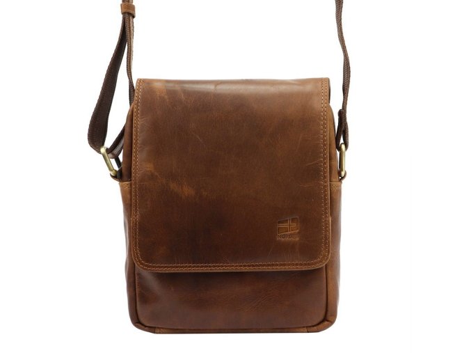 Středně velká kožená crossbody taška Nordee no. 03GM03 hnědá