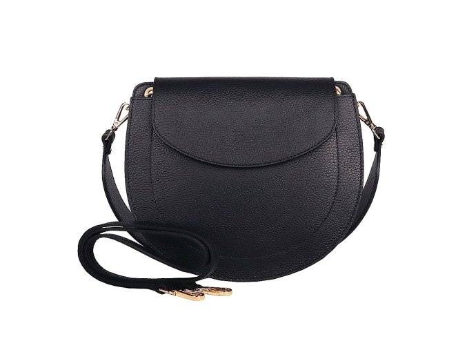 Středně velká kožená pevná kabelka na rameno/crossbody Vera Pelle no. 377 černá