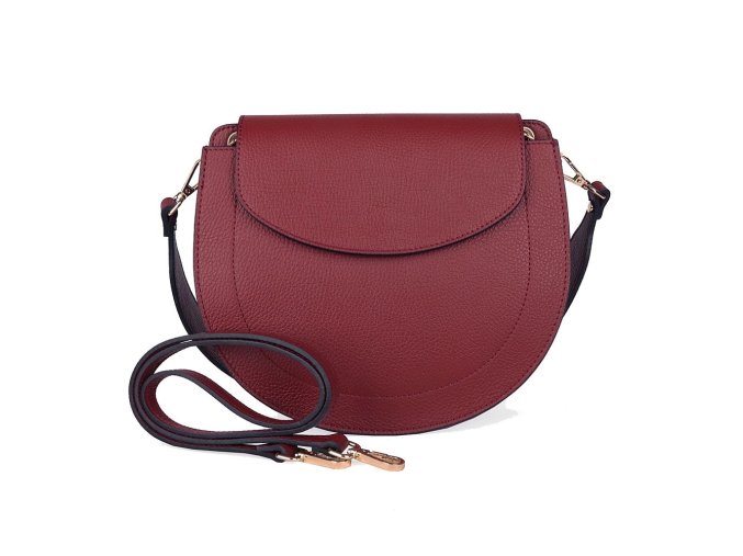 Středně velká kožená pevná kabelka na rameno/crossbody Vera Pelle no. 377 tmavěčervená