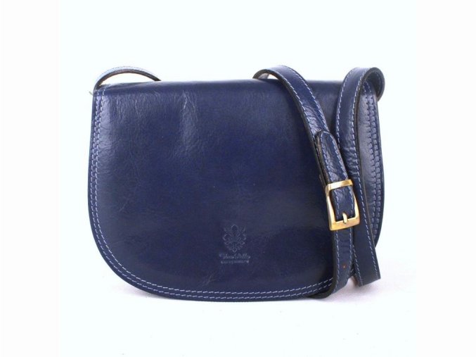 Středně velká pevná crossbody kožená kabelka no. 49 tmavěmodrá