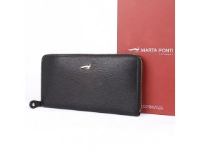 Luxusní celozipová kožená peněženka Marta Ponti P002 černá