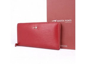 Luxusní celozipová kožená peněženka Marta Ponti P002 tmavěčervená