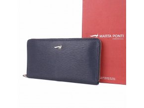 Luxusní celozipová kožená peněženka Marta Ponti P002 tmavěmodrá