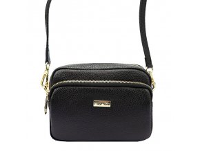 Dvouoddílová malá černá kožená crossbody kabelka Mia More no. 062