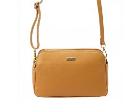 Tříoddílová malá hnědá kožená crossbody kabelka MiaMore no. 046