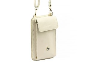 Malá kožená crossbody kabelka (pouzdro na mobil a peněženka) Gregorio 07 béžová - gold