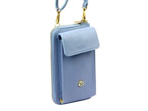 Malá kožená crossbody kabelka (pouzdro na mobil a peněženka) Gregorio 07 světlemodrá - gold