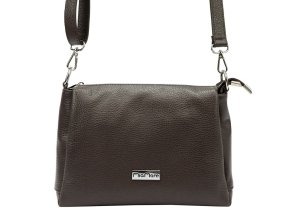 Tříoddílová malá/střední tmavěhnědá kožená crossbody kabelka Mia More no. 002