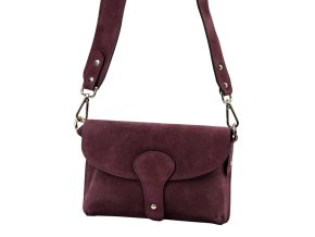 Malá pevná kožená semišová crossbody kabelka Luka no. 071 tmavěvínová