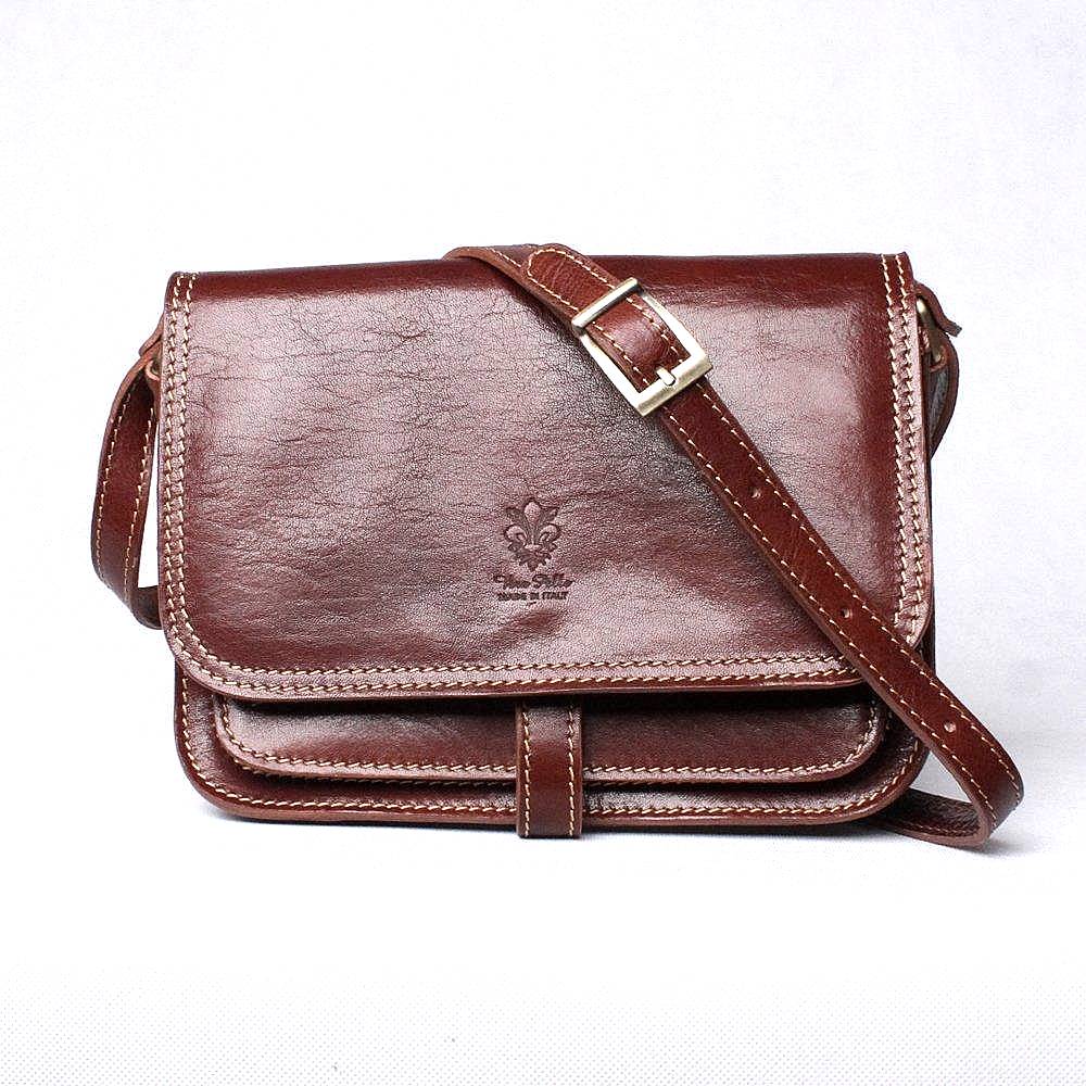 Dámská středně velká kožená crossbody kabelka no. 444 hnědá
