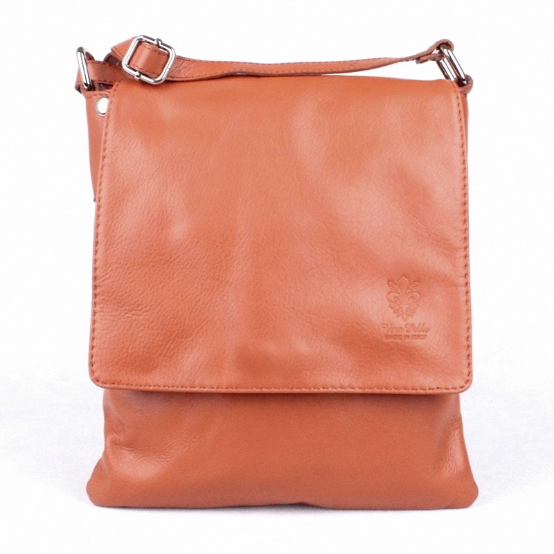 Vera Pelle Kožená středně velká crossbody kabelka no. 88 světlehnědá