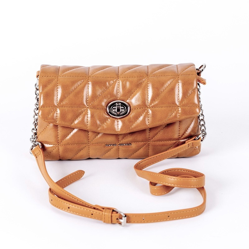 David Jones Paris Moderní malá crossbody kabelka David Jones 6719-1A hnědá