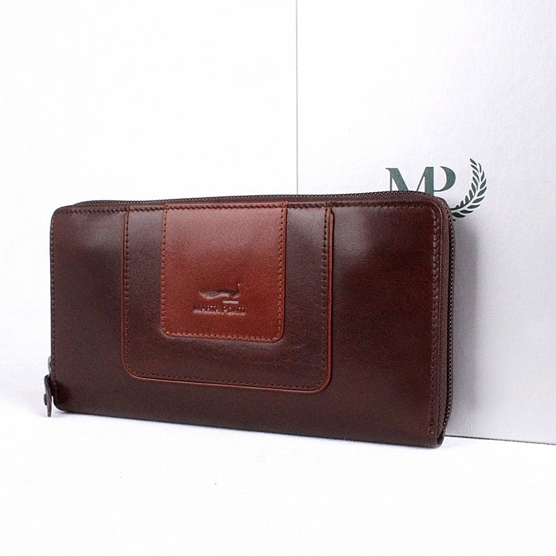 Luxusní celozipová kožená peněženka Marta Ponti B513 tmavěhnědo-hnědá