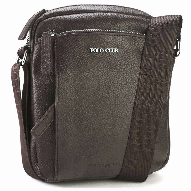 Pánská kožená crossbody taška Polo Club no. 327 tmavěhnědá