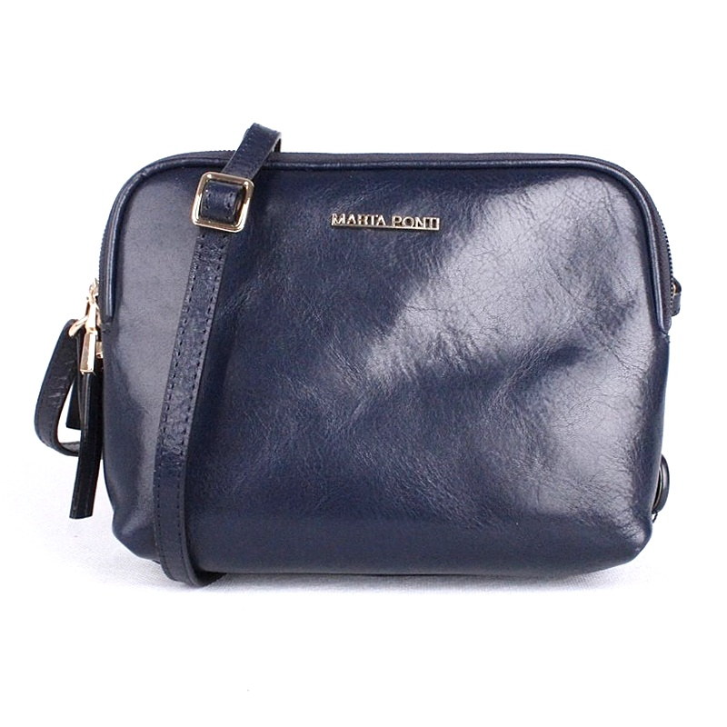 Tříoddílová luxusní dámská kožená crossbody kabelka Marta Ponti A17 tmavěmodrá