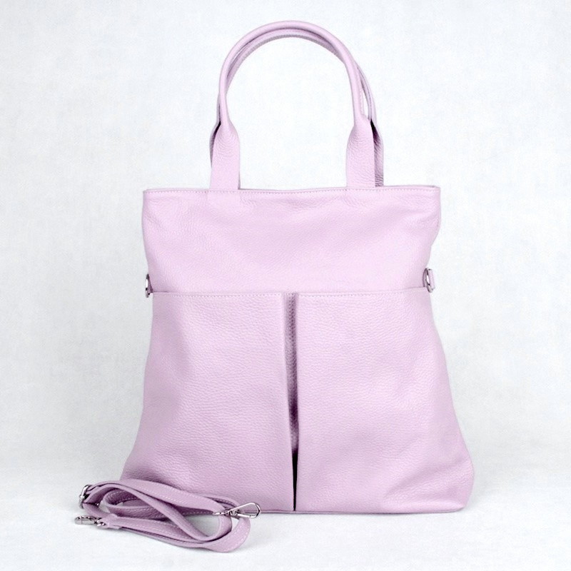 Velká kožená shopper kabelka Borse in Pelle no. 711 fialovo-růžová, formát A4
