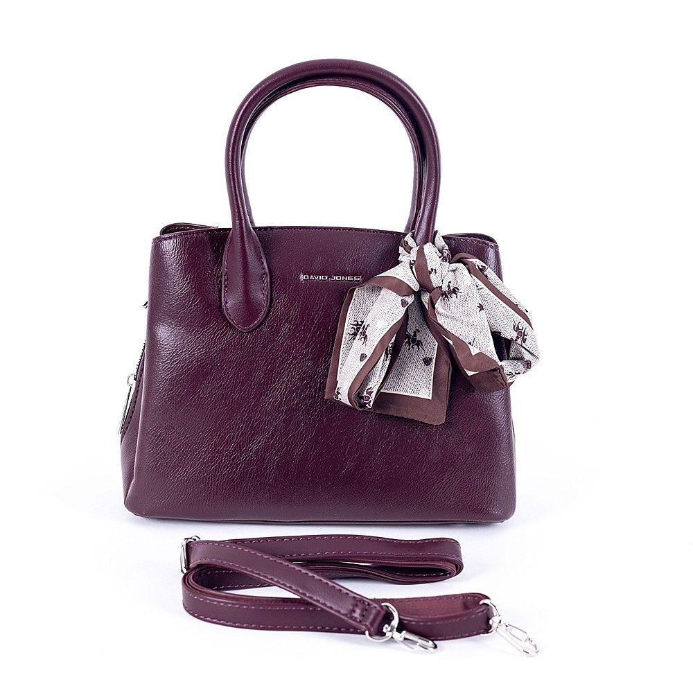 David Jones Paris Malá tříoddílová kabelka do ruky David Jones CH21035A tmavěvínová se šátkem