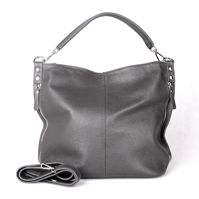 Vera Pelle Kožená kabelka na rameno i crossbody 7733 tmavěšedá