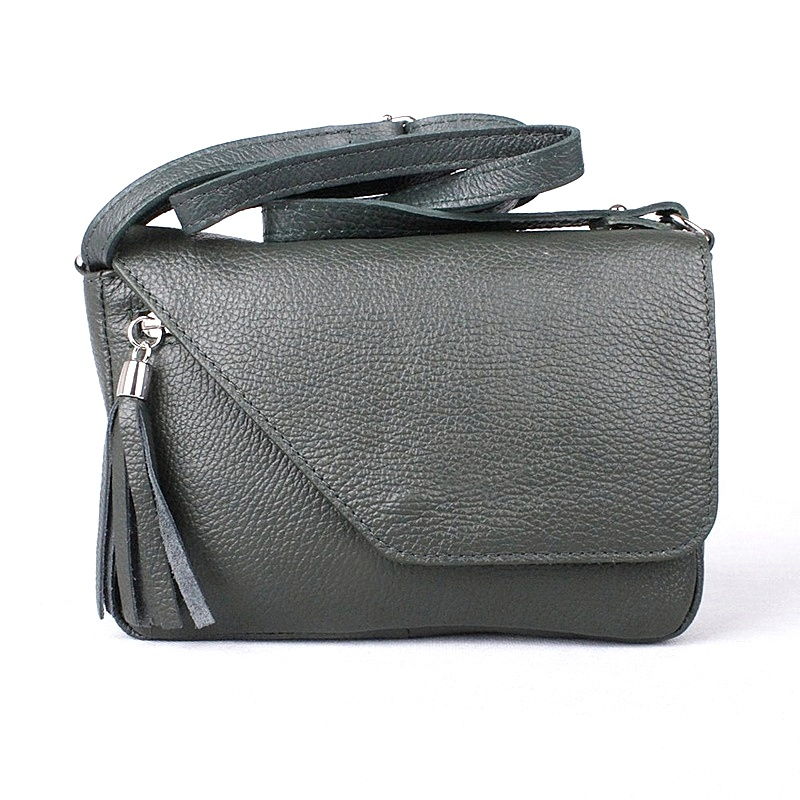 Vera Pelle Malá kožená crossbody kabelka no. 151 tmavězelená