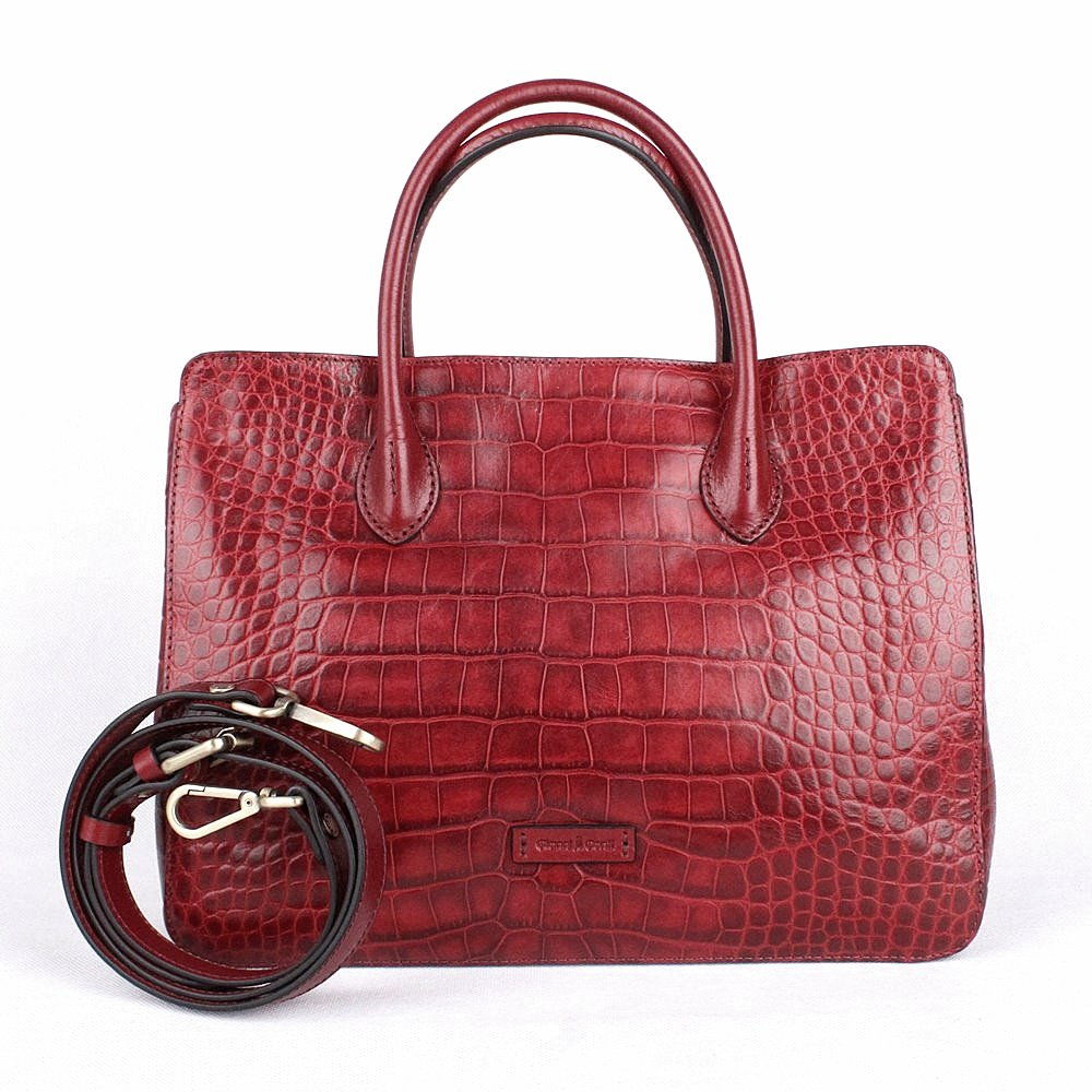 Luxusní středně velká kožená kabelka do ruky Gianni Conti 18 tmavěčervená