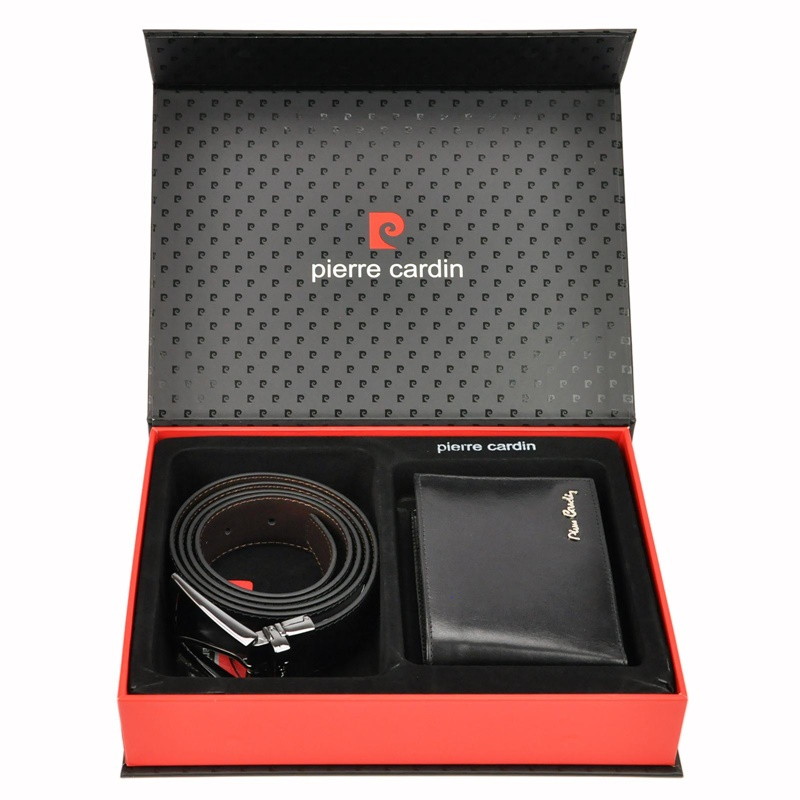 Dárková sada pro muže Pierre Cardin: peněženka 8806 a oboustranný opasek Double 125/110 cm