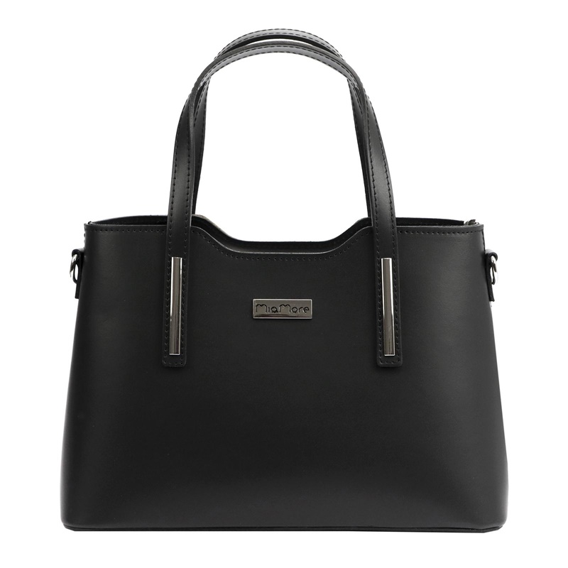 Středně velká kožená kabelka do ruky MiaMore no. 035 černá | KabelkyproVas.cz