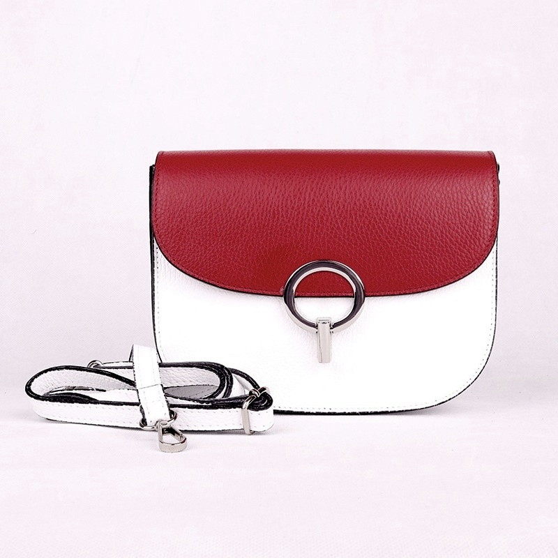 Malá pevná kožená crossbody kabelka Vera Pelle 25 bílo-tmavěčervená | KabelkyproVas.cz