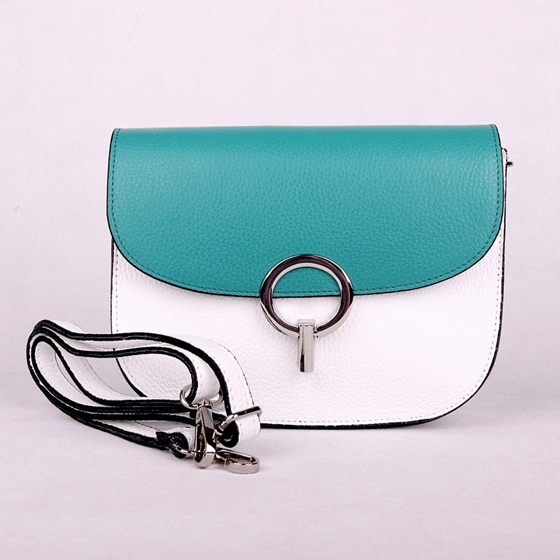 Malá pevná kožená crossbody kabelka Vera Pelle 25 bílo-zelená | KabelkyproVas.cz